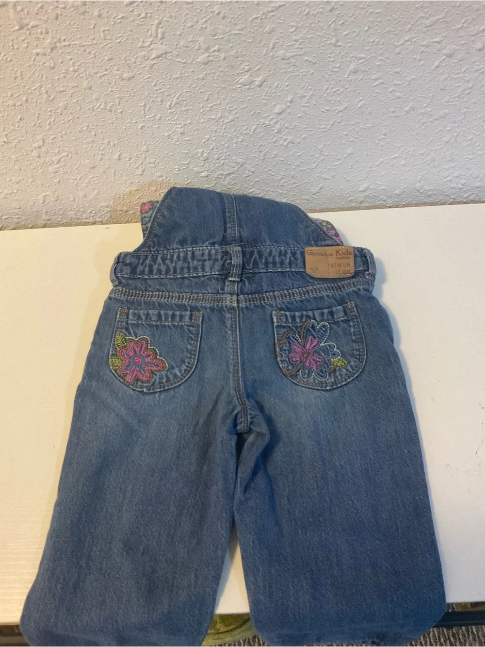 Genuine Kids Osh Kosh Denim Floral Embroidered Bib Overalls